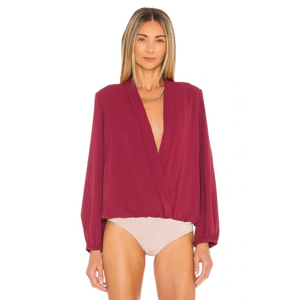Amanda Uprichard Maroon Malbec Long Sleeve Hera Deep V Bodysuit - XS‎
